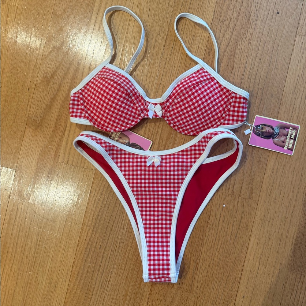 Strawberry Milk Mob Red Gingham Bikini